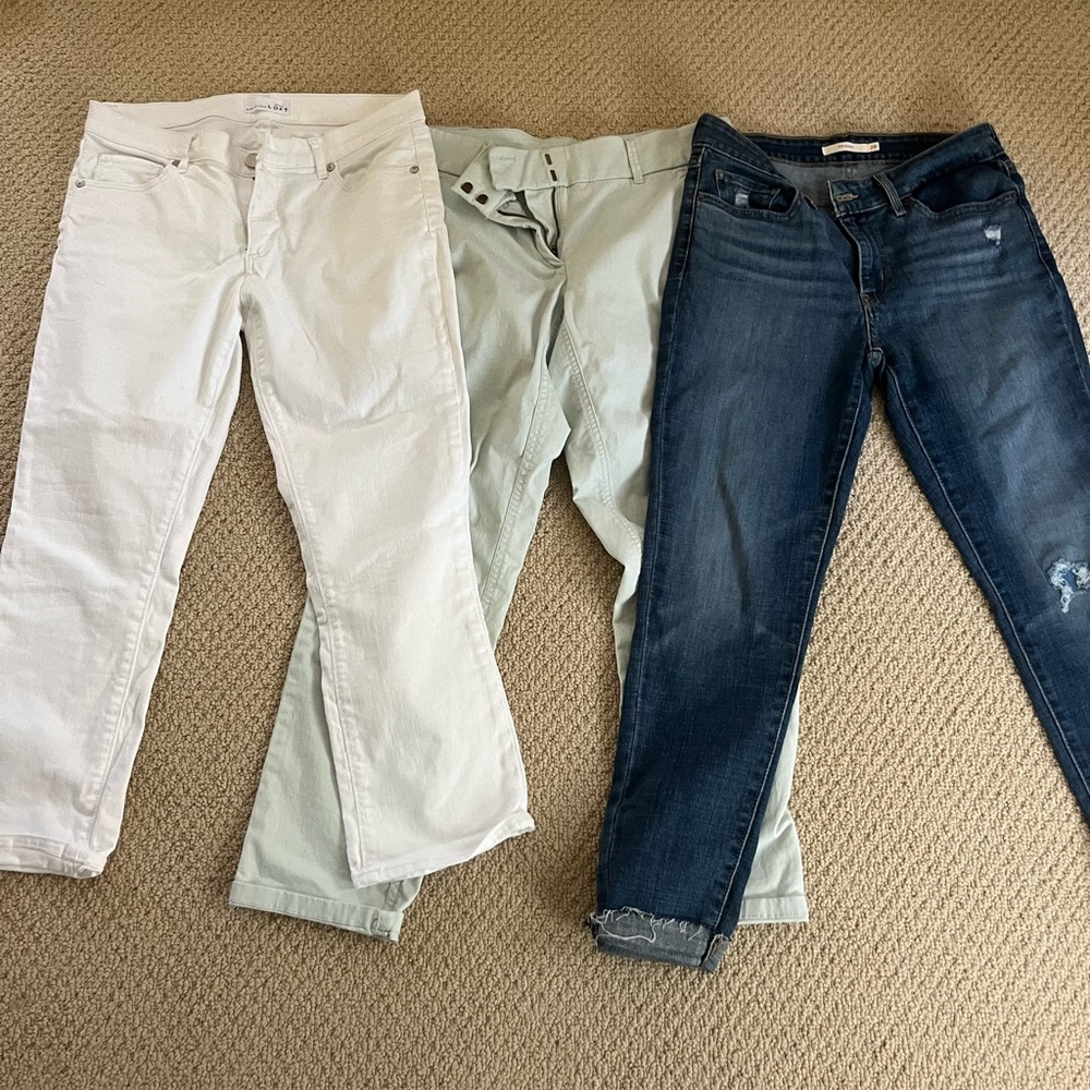 LOFT Women's Straight Leg Jeans - White, mint green. Levi’s 711 skinny